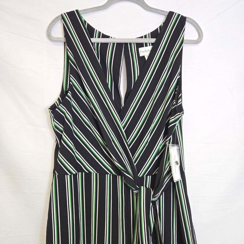 Premier Amour Striped Sleeveless Tie Front Jumpsuit, Black‎ Green White, 16 New